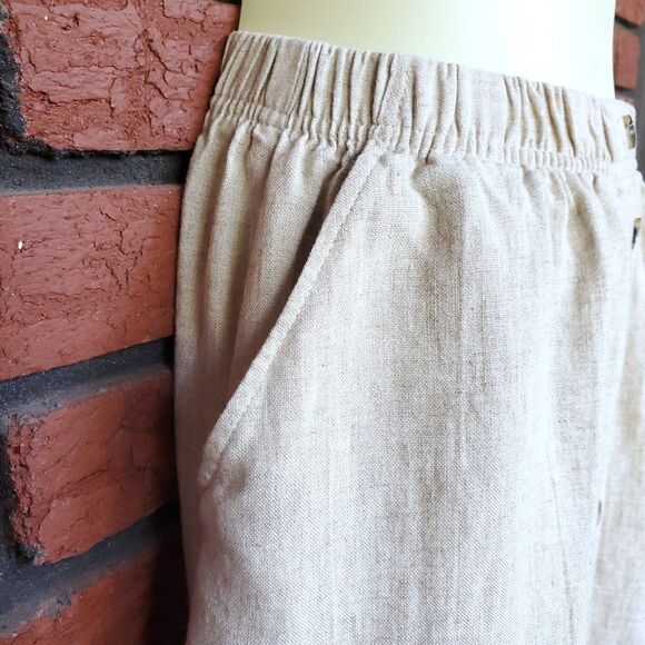 Vintage Linen Blend Button Front Skirt XS Beige 24 x 33.5 Minimalist Lagom 80s - Picture 2 of 8